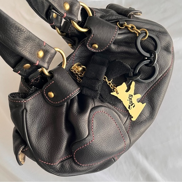 Juicy Couture Y2K Leather Scotty Dog Black & Gold Handbag - Picture 4 of 13